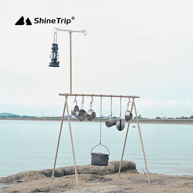 ราวแขวนชุดครัว พร้อมเสาตะเกียง ShineTrip รุ่น a352 a384 ราวแขวนอุปกร์แคมป์ปิ้ง อลูมิเนียมพับได้