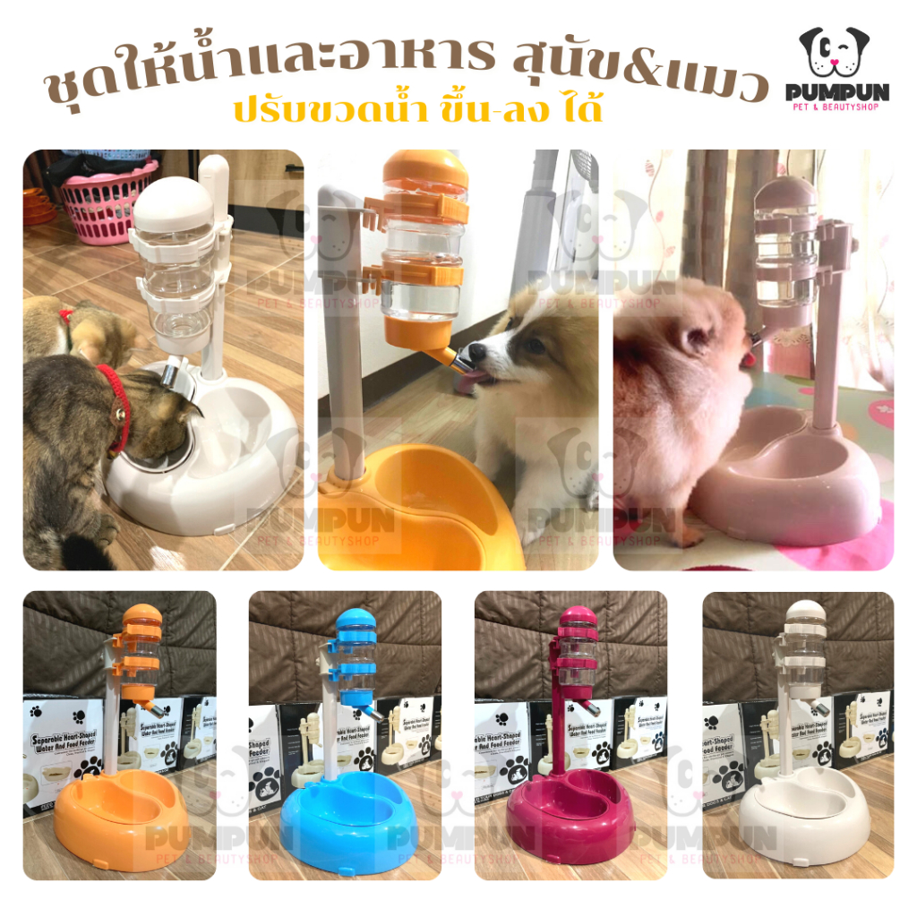 ชุดให้น้ำและอาหาร สุนัข&แมว แบบขาตั้ง 2 ช่อง (สีครีม/แดง/ส้ม/ฟ้า)