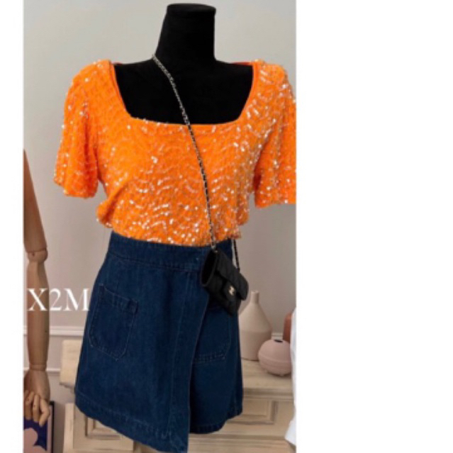 x2market closet เสื้อปักเลื่อมทั้งตัว สีส้ม sz.m