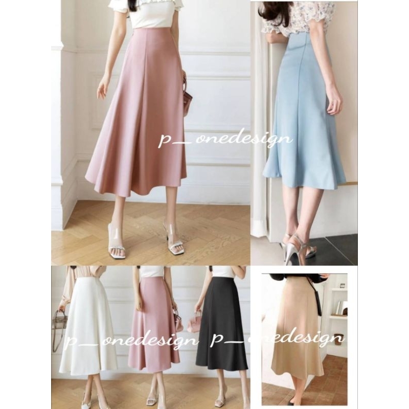 กระโปรงทรงเอยาว กระโปรงย้วยสวยสไตล์เกาหลี (SS-3XL)
