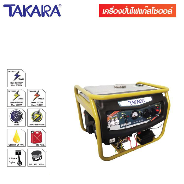 TAKARA เครื่องปั่นไฟ 3.0KW 7HP TMV4000 สตาร์ท กุญแจ