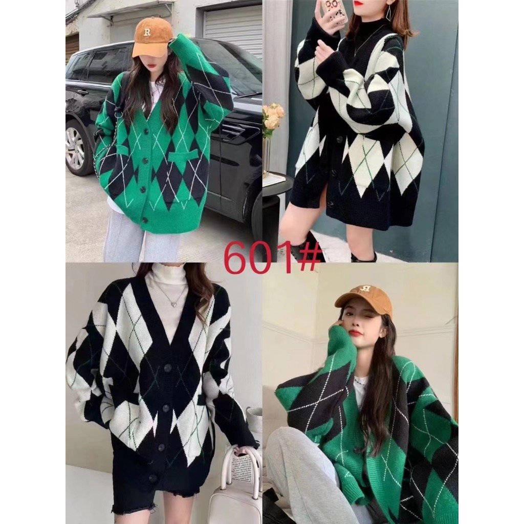 เสื้อคลุมคาร์ดิแกน เสื้อไหมพรม แขนยาว มีกระเป๋า ทรงหลวม สไตส์เกาหลี