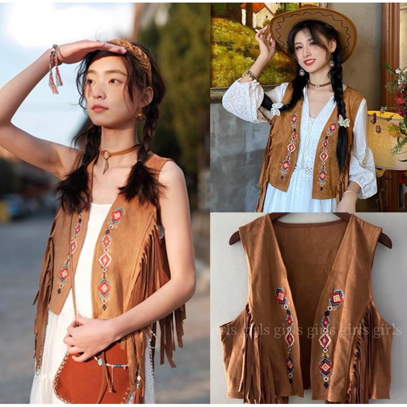 เสื้อคลุมกั๊กทรงแจ็คเก็ตหนัง bohemian style jacket