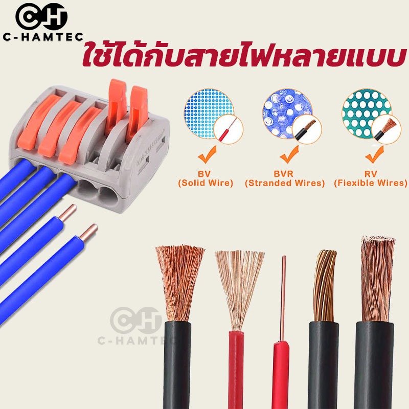 PCT215 ขั้วต่อสายไฟ เต๋าต่อสายไฟ ตัวเชื่อมสายไฟ 5ช่อง วัสดุ PA66 มาตราฐาน CE,CQC | PCT-215 Wire Connector Fast Connector - รูปที่ 2