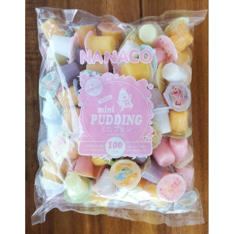 มินิพุดดิ้งผสมวุ้นมะพร้าวกลิ่นผลไม้ 100 ถ้วย ตรา นานาโกะ nanaco pudding ไม่ใช้วัตถุกันเสีย