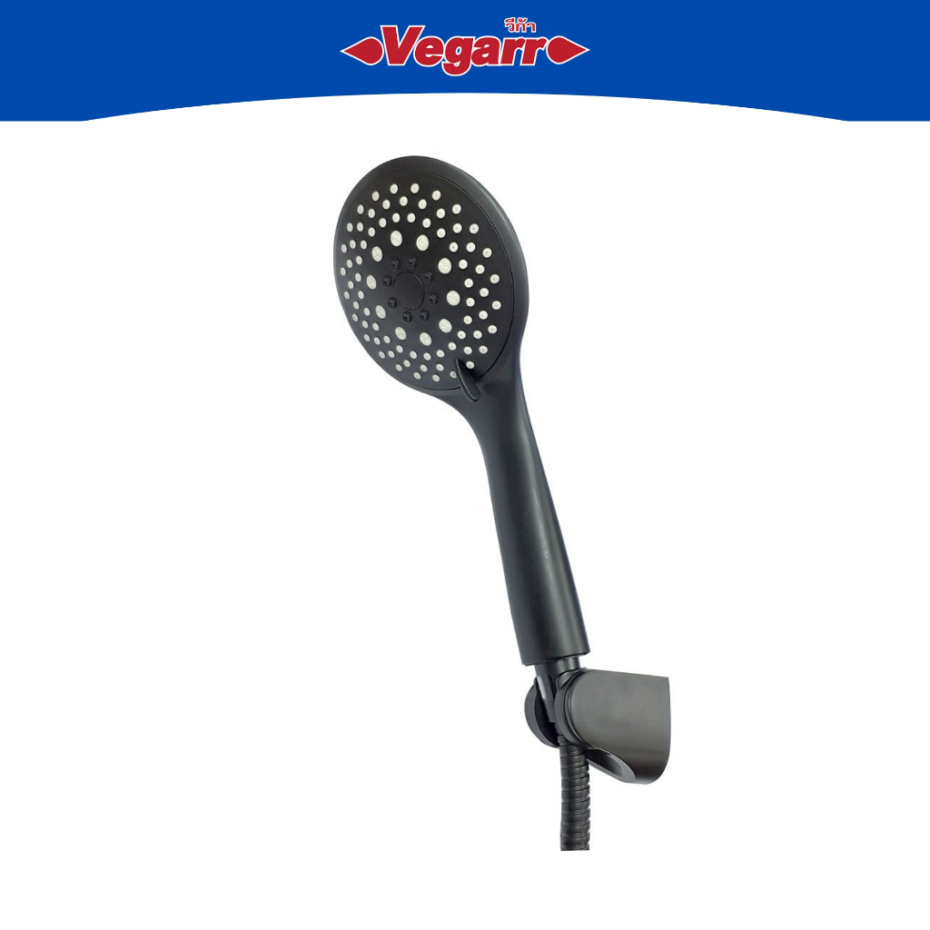 VEGARR ฝักบัวอาบน้ำ ชุดฝักบัว 3 ระบบ พร้อมสายขอแขวน ครบชุด สายสแตนเลสยาว 120-140 ซม. รุ่น VD807 สีดำ
