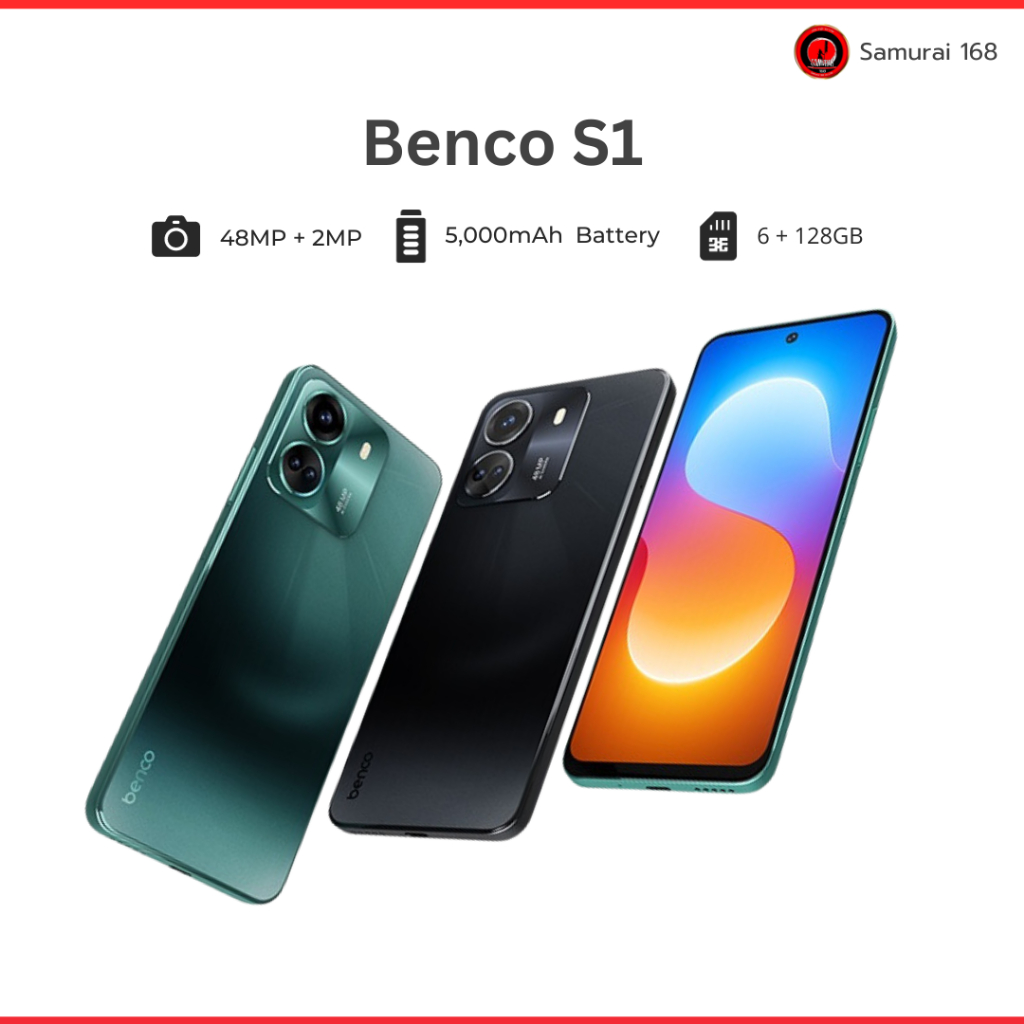 Benco S1 โทรศัพท์มือถือ จอ 6.8" RAM 6GB + ROM 128GB กล้อง 48MP แบตเตอรี่ 5,000 mAh ชาร์จไว รับประกันสินค้า 1 ปี