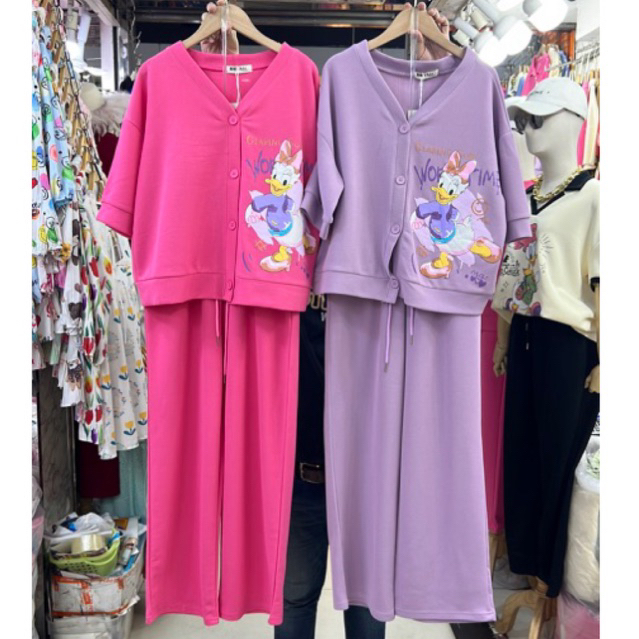 BC-ชุดเซทขายาว (น้องเป็ด-คอวีกระดุม) ป้ายBeChic