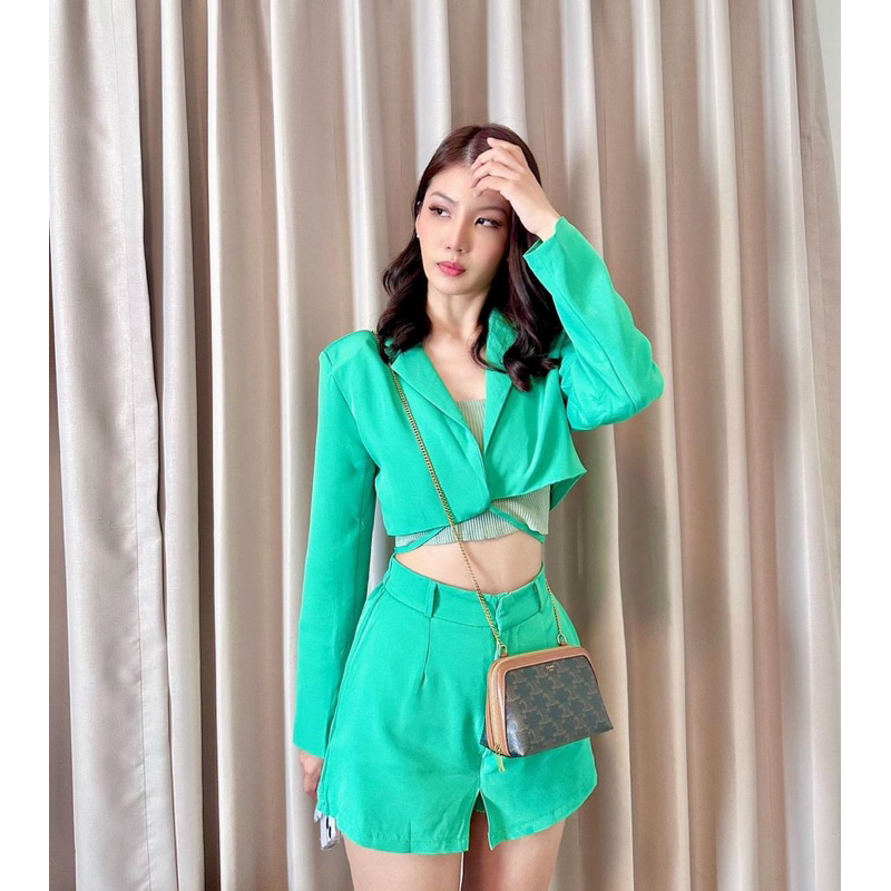 flat2112 set top blazer สีเขียว