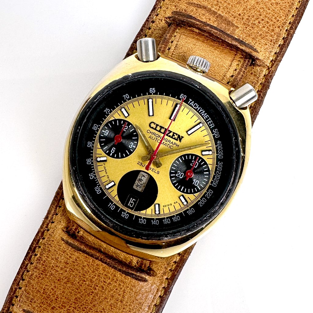 นาฬิกามือสอง CITIZEN Bullhead มดเอ็กซ์ 1970 Chronograph Auto Date Unisex ขนาดตัวเรือน 38 mm. (Rare Item)