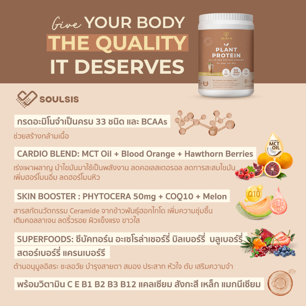 SOULSIS Plant Protein โปรตีนพืช รสMilk Tea สูตรลีน Vegan เจ แทนมื้ออาหาร สร้างกล้ามเนื้อ - รูปที่ 2