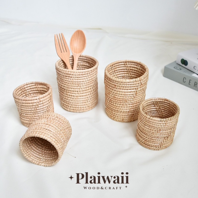 พร้อมส่ง ✅ แก้วหวาย ใส่ของ ใส่ปากกา ทรงสวย งานสาน