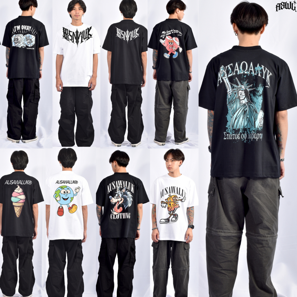 เสื้อยืดสกรีนแขนสั้น Oversize ลายสตรีท AUSAWALUK เสื้อผู้ชาย/ผู้หญิง
