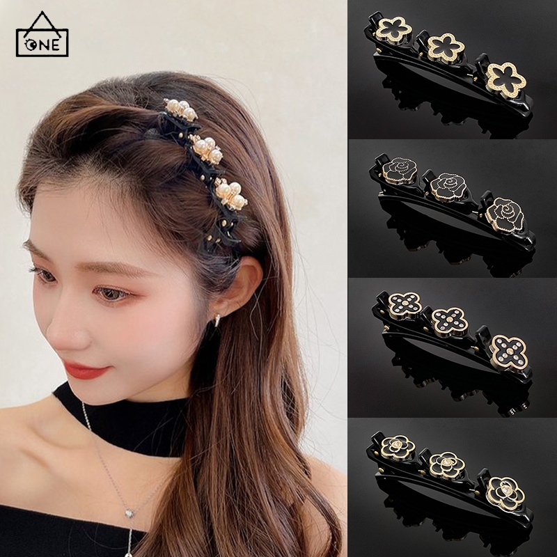 COD❤️กิ๊บติดผมสานหน้าม้าสองชั้นมุกเกาหลีแฟชั่นหรูหราปากเป็ดเครื่องประดับผมดอกไม้สำหรับผู้หญิงเข้ากับทุกการแต่งกาย-a.one