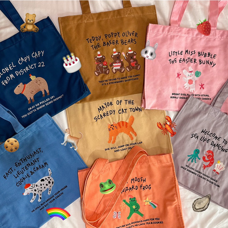 Amywanders Wiggle Wiggle tote กระเป๋าผ้าน้อนหมา เเมว คาปิบาร่า ชาวกุ้งหอย และน้องโกบ [ลูกค้าใหม่ ราคาพิเสษ]