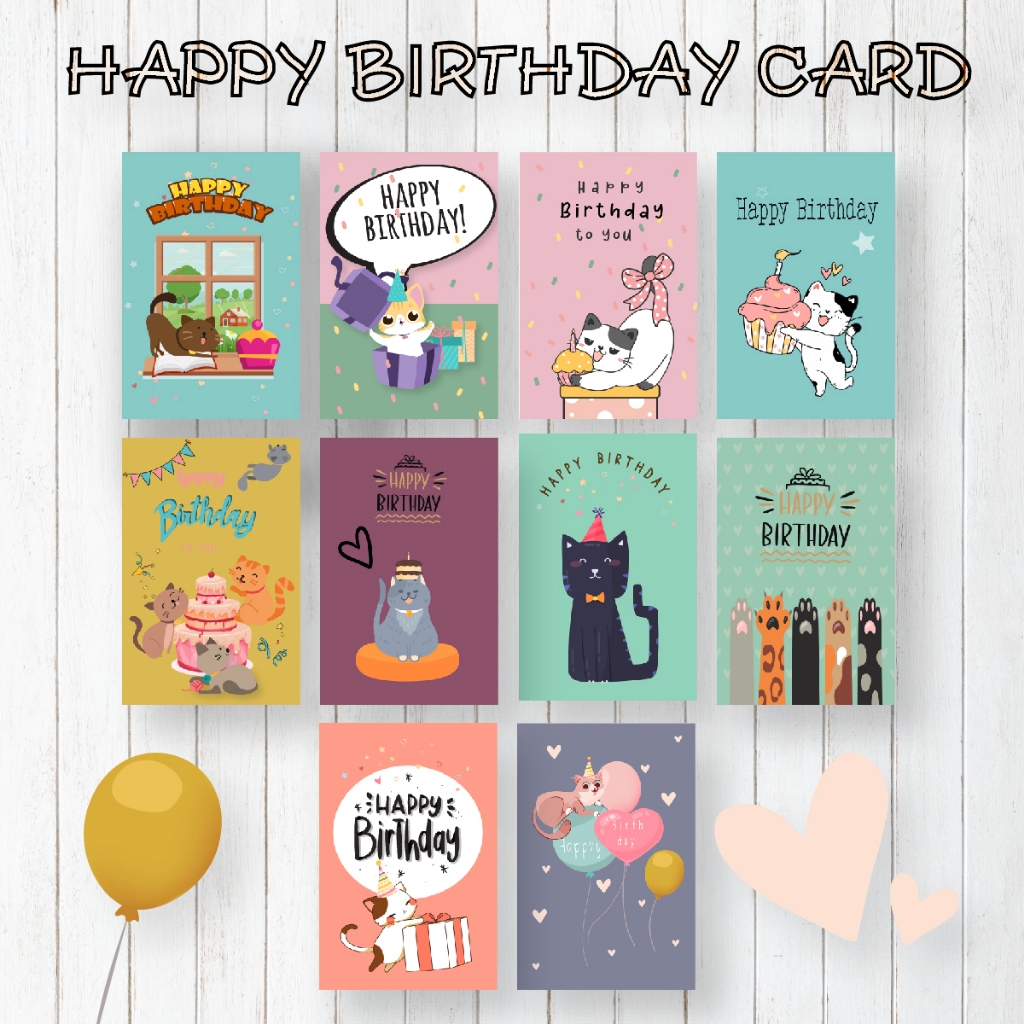 การ์ดอวยพร วันเกิด Happy Birthday รูปแมว น้อลแมวเหมียวน่ารักๆ แมว เค้ก ของขวัญ พร้อมซองฟรี มีราคาส่ง