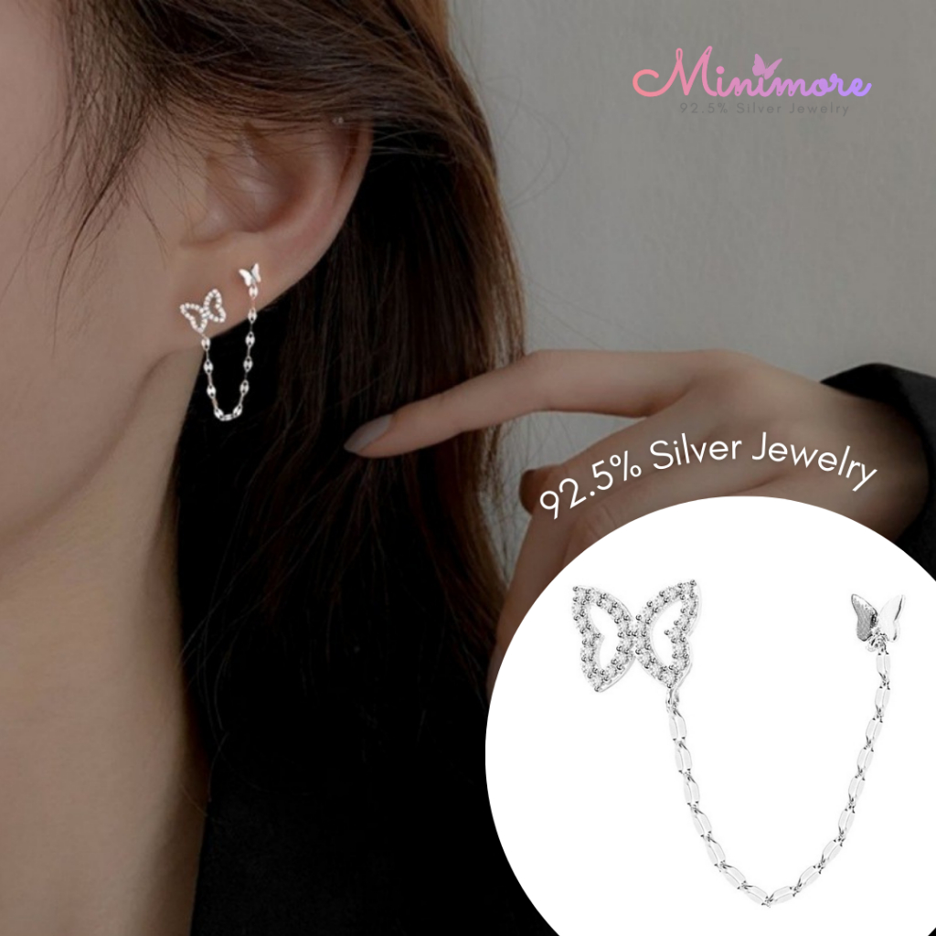 [SE442] ต่างหูเงินแท้ 92.5% Butterfly twins สำหรับคนเจาะ 2 รู (ราคาต่อข้าง)  925
