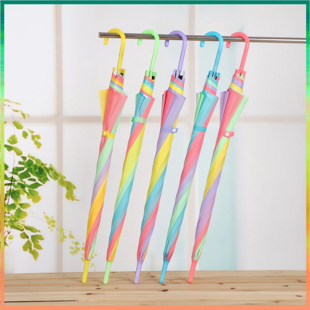 ร่มสีรุ้ง ร่มกันแดดกันฝน สีขุ่นรุ่น สีสดสวย สะดุดตา คุ้มค่า ด้ามแข็งแรง Umbrella 8ลำต้น