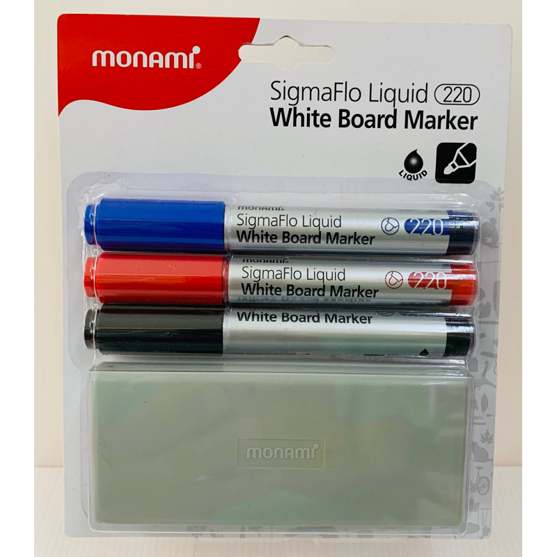 ปากกาไวท์บอร์ด Monami ( 3 ด้าม+แปรงลบ)