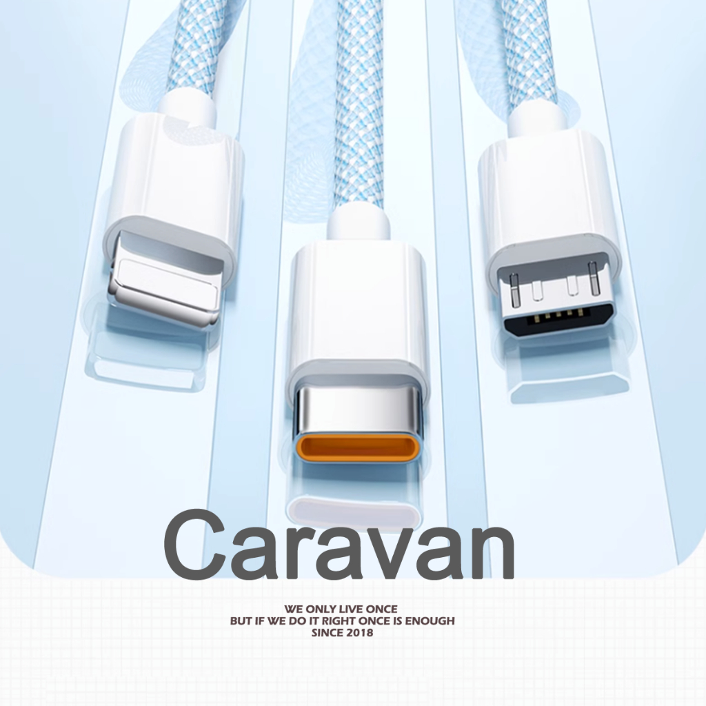 Caravan Crew 3 in 1 Cable TYPE-C Micro for ไอโฟน สายชาร์จเร็ว type c สายชาร์จเร็ว สายชาร์จ