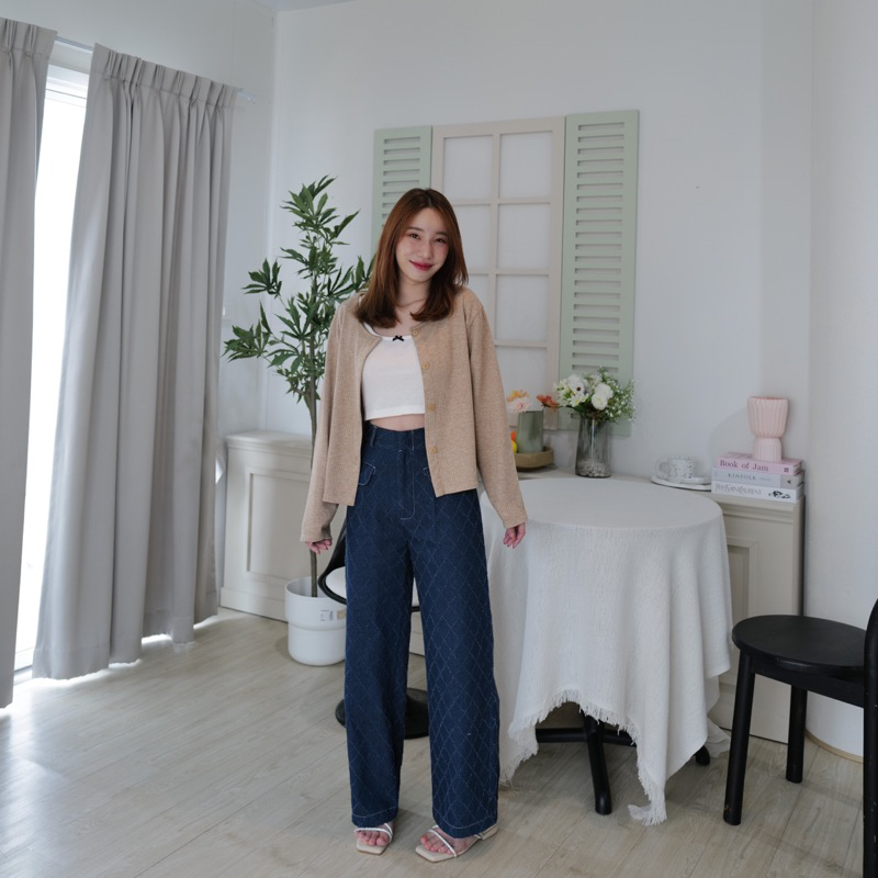 (ยีนส์)Denim pants (สี่เหลี่ยม) 2สี