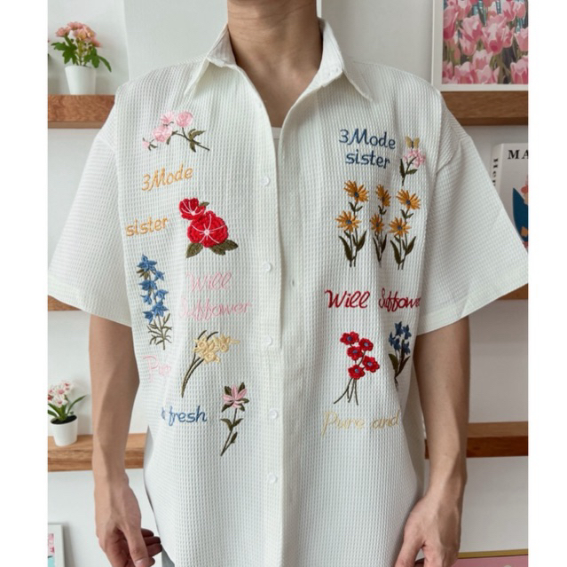 SLURBOYY Many Flowers เสื้อเชิ้ตลายดอกไม้งานปัก (SB0773)