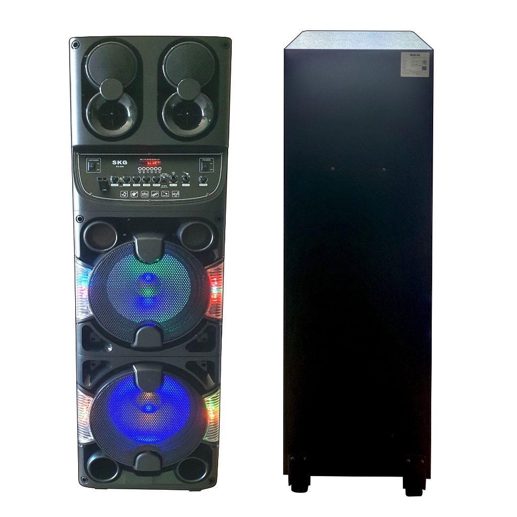 SKG ลำโพงล้อลาก 10 นิ้ว x 2 ดอก ไมค์ลอย 2 ตัว 9,000W P.M.P.O รุ่น KG-060  ไฟวิบวับ ปรับเสียงเอคโค่ได้ รับประกัน1 ปี