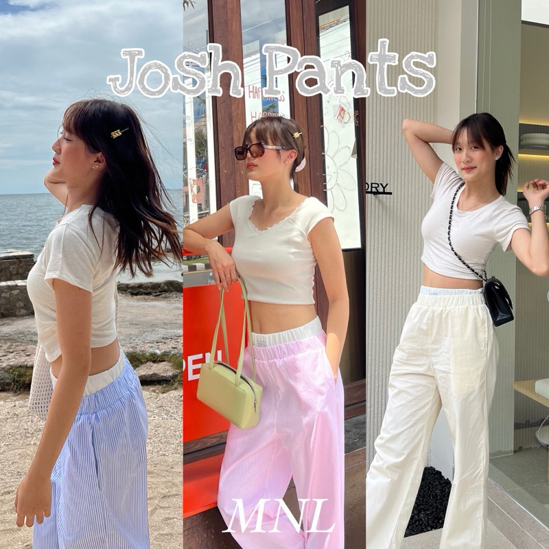 (มือ1 ส่งฟรี) กางเกงขายาวผ้าคอตตอน2ชั้นขอบ mnl Josh pants