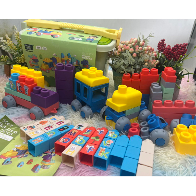 บล๊อคซิลิโคน 100ชิ้น size ใหญ่ พร้อมกล่องล้อลาก  diy building block ตัวต่อขนาดใหญ่ ตัวต่อยางนิ่ม บล๊อคตัวต่อขนาดใหญ่ ราคา ถูกที่สุด ดีลบีเคเค รูปภาพหลัก