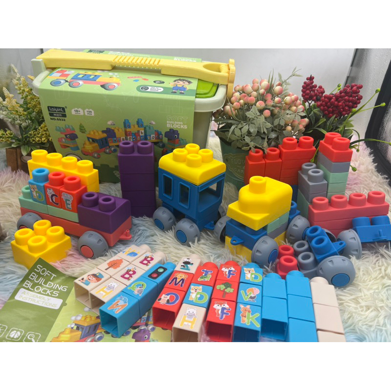 บล๊อคซิลิโคน 100ชิ้น size ใหญ่ พร้อมกล่องล้อลาก  diy building block ตัวต่อขนาดใหญ่ ตัวต่อยางนิ่ม บล๊อคตัวต่อขนาดใหญ่ ราคา ถูกที่สุด ดีลบีเคเค แกลเลอรีภาพที่ 3
