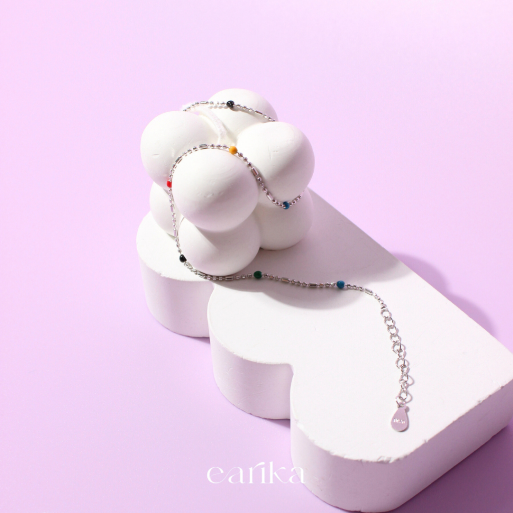 earika.earrings - candy beads anklet สร้อยข้อเท้าจี้ลูกปัด เงินแท้ เหมาะสำหรับคนแพ้ง่าย