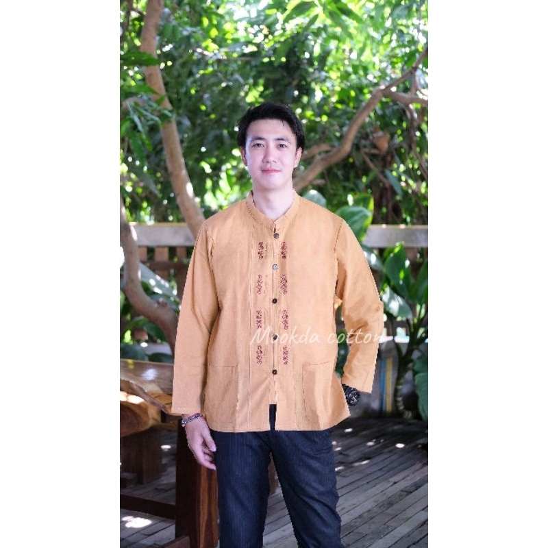 😻เสื้อผ้าฝ้ายคอจีนปักวงแขนยาว😻