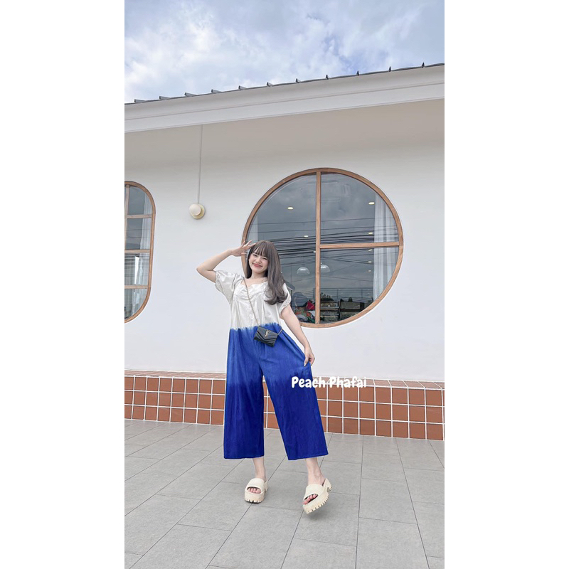 ชุดจั๊มหมีแขนตุ๊กตาย้อมครามไล่สี