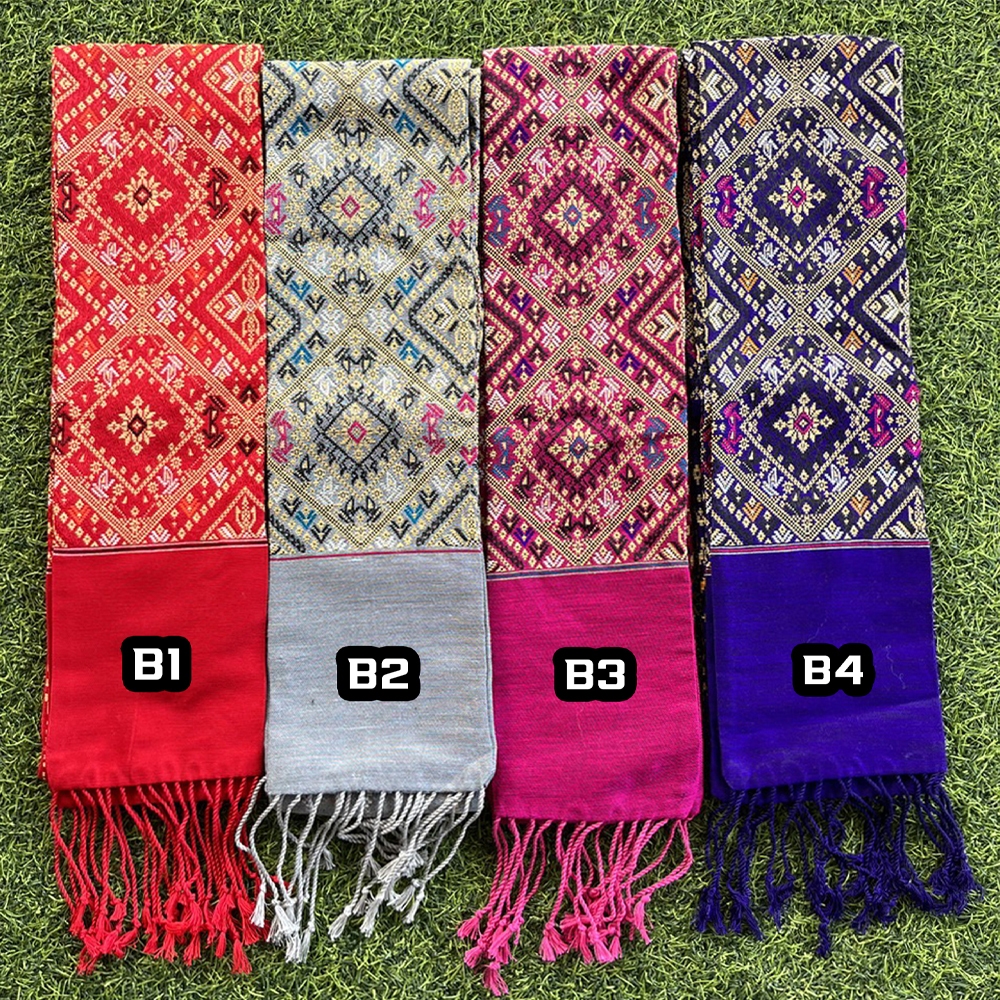 ผ้าสไบแพรวาทอเครื่อง2หน้า เนื้อผ้านุ่ม สีสวย ลายชัด มีเก็บปลายทาง