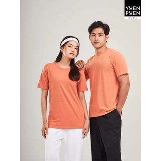 YuenPuen เสื้อยืดคอกลม สีส้มอิฐ ยืนพื้น ไม่ยืด ไม่ย้วย ไม่ต้องรีด สีพื้น เนื้อผ้านุ่มใส่สบาย