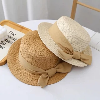สินค้าพร้อมส่งจากไทย หมวกสานปีกเล็ก ทรงเค้กแต่งคาดโบว์น่ารักA094