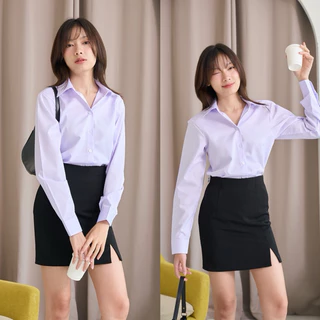 เสื้อนักศึกษาแขนยาวผู้หญิงเข้ารูป ไม่มีกระเป๋าหลังว่าง เสื้อแขนยาวหญิง สีขาวนวล ผ้าคอมทวิว