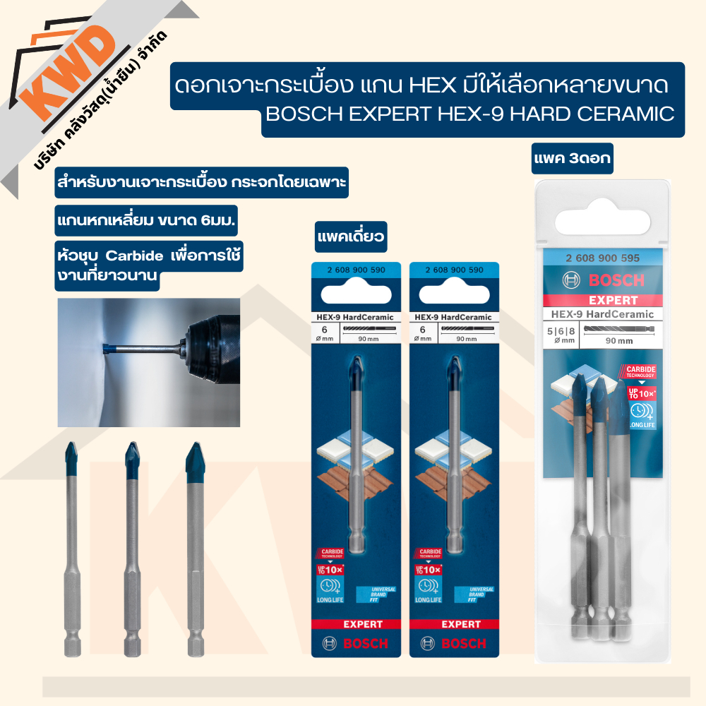 BOSCH Expert HEX-9 HARD ดอกเจาะกระเบื้องและกระจก รุ่น Upgrade หัวคาร์ไบน์ (ของแท้/พร้อมส่ง)
