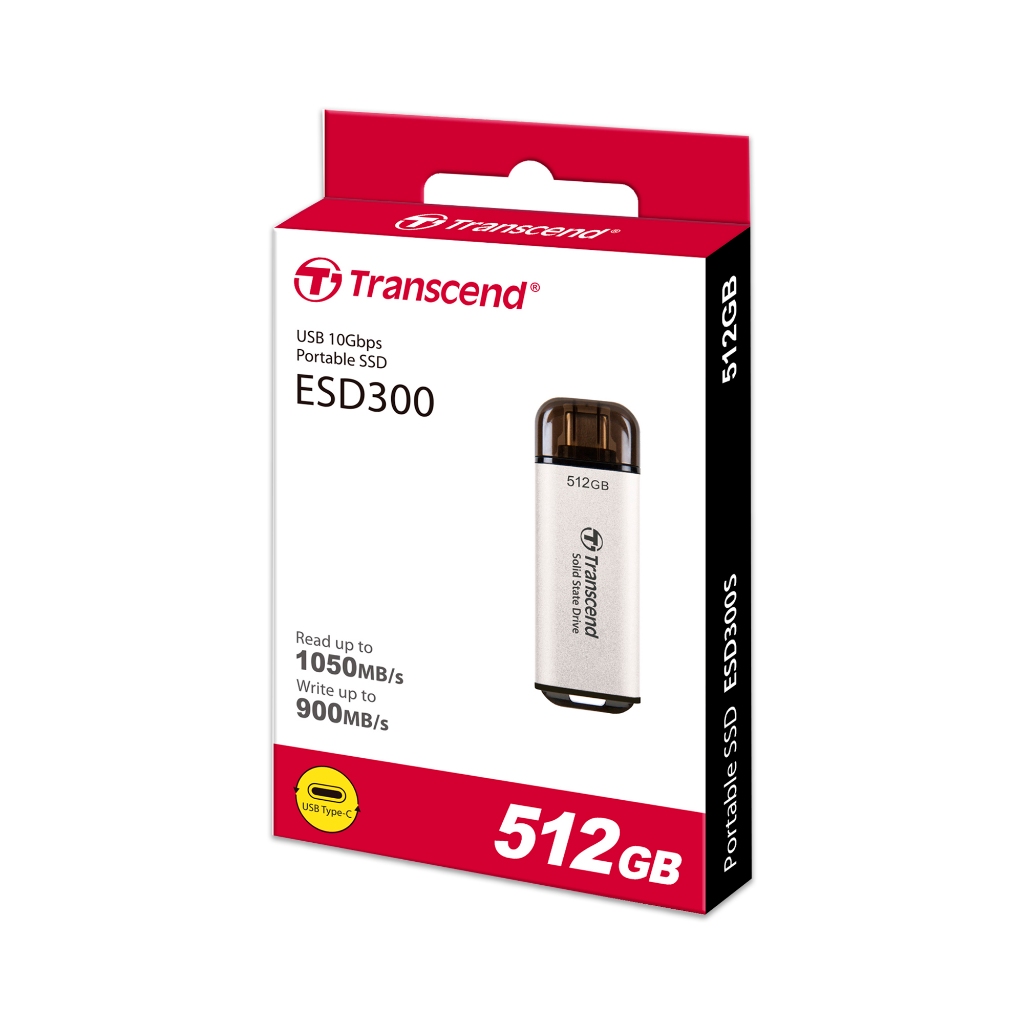 Transcend External SSD smallest 512GB : ESD300S : Type-C connectors : รับประกัน 5ปี - มีใบกำกับภาษี-TS512GESD300S
