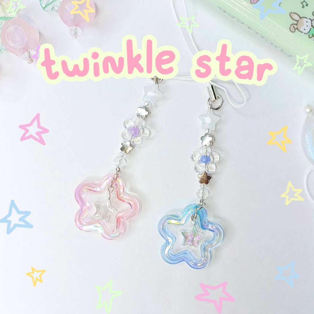 พร้อมส่ง keychain - Twinkle Star ! | phone charm สายคล้องมือถือ พวงกุญแจลูกปัด ห้อยแฟ้มก้าด ｡.｡:∞♡*