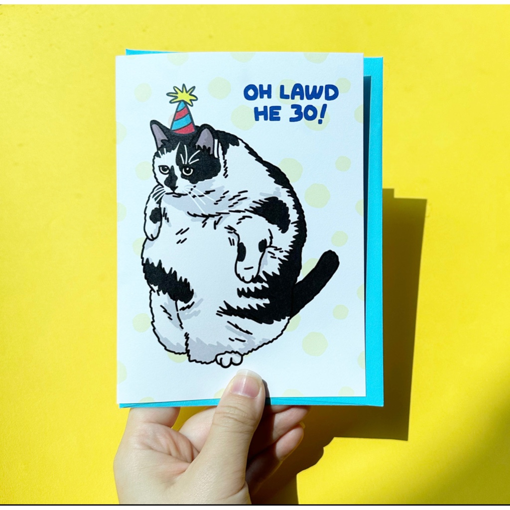 การ์ดอวยพร วันเกิดอายุ 30 ปี ลายแมว oh lawd he 30 | Happy thirty years old birthday card, fat cow ca