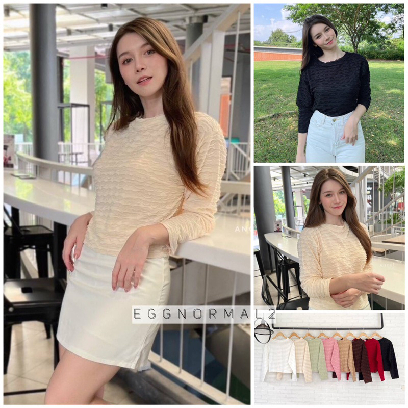 TOPSHOP ❤️T121 เสื้อคอกลมแขนยาว ผ้าบันเกาหลีนำเข้า