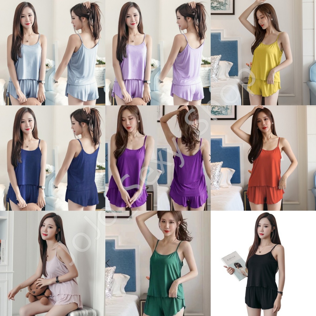 JoJo_Sexy_ชุดนอนสายเดี่ยว 11สีให้เลือก ผ้าไหมนม ผ้านุ่มใส่สบาย ไม่มีฟอง เซ็ทเสื้อกางเกง NNSDDSYTZ