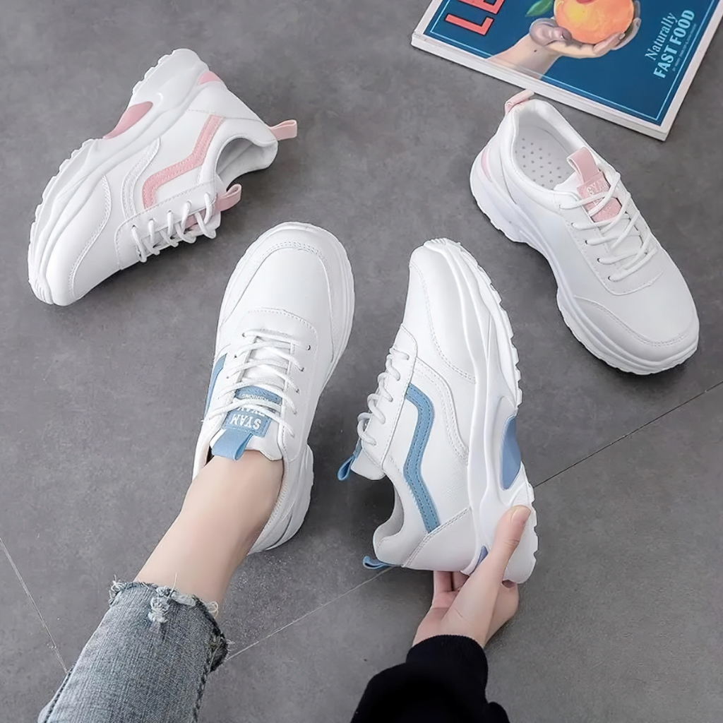 รองเท้าฮิตๆ2025หญิง รองเท้าผ้าใบเสริมส้น 4.5 ซม ไซส์ 35-42มี 2 สี สไตล์เกาหลี รองเท้าวิ่ง ใส่เที่ยวใส่ทำงานได้