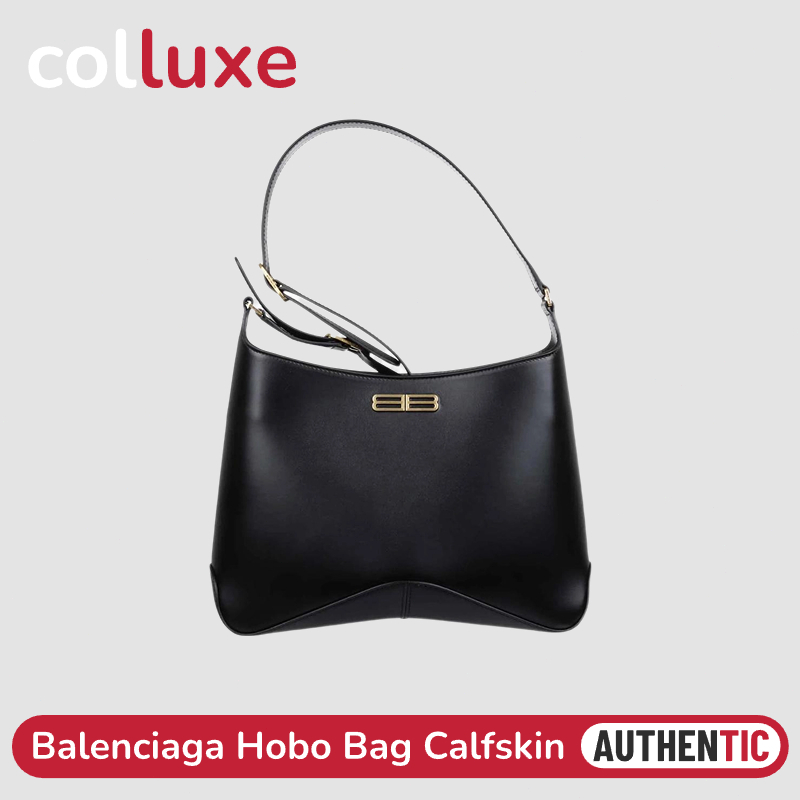 👜บาลองเซียก้า Balenciaga Hobo Bag Calfskin กระเป๋าสะพายสตรี สีดำ