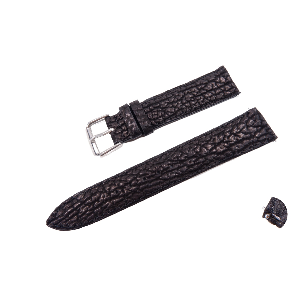 PELGIO สายนาฬิกาข้อมือหนังปลาฉลามแท้สีดำแบบปลดเร็ว พร้อมบัคเคิลขนาด 12mm,14mm,16mm,18mm,20mm,22mm,24mm,26mm คุณภาพส่งออก