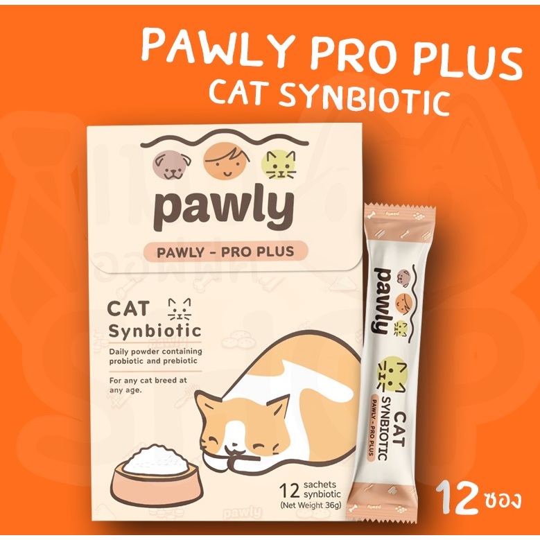 Pawly Pro plus Synbiotic ผงพรีไบโอติกและโปรไบโอติก สำหรับแมว 36g 1 กล่อง