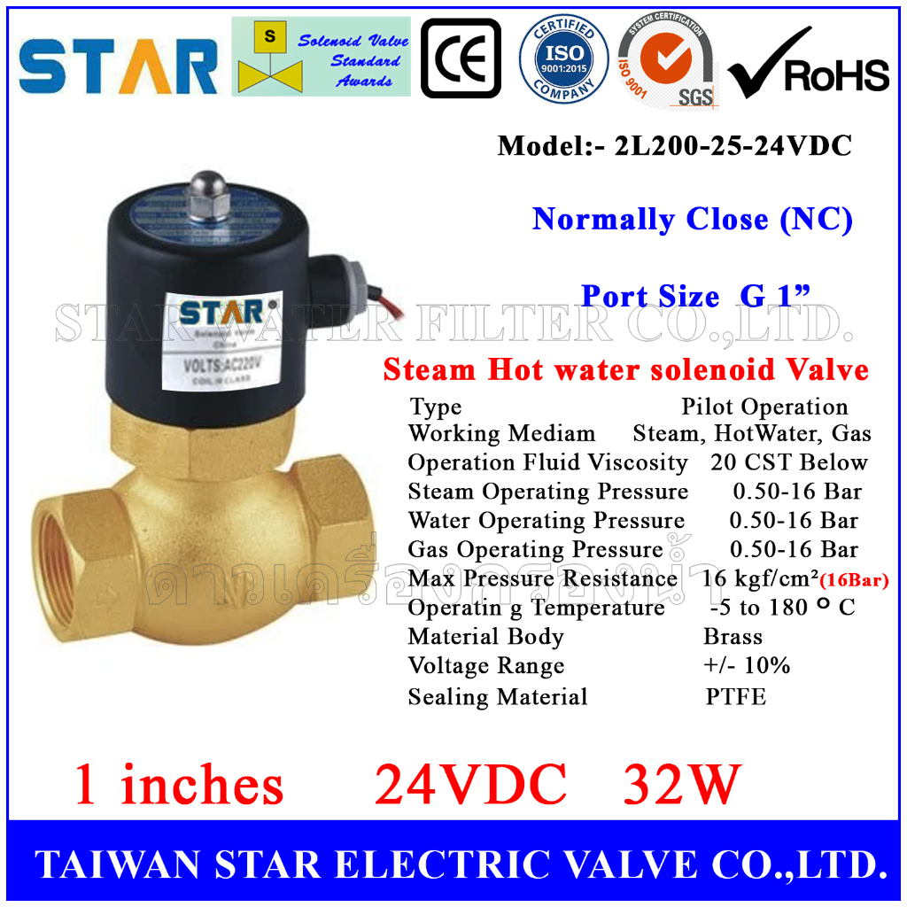 Solenoid Valve ใช้กับน้ำร้อน, ไอน้ำ ทองเหลือง 1" NC