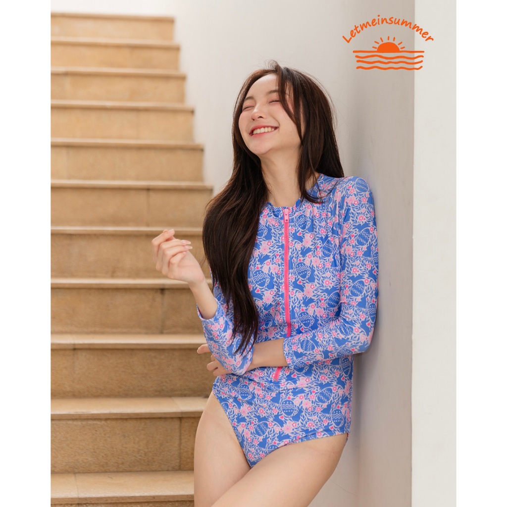 🌈Letmeinsummers🌈 APPAREL ชุดว่ายน้ำหญิงแขนยาววันพีซ ลายน่ารัก กัน UPF50+ มีไซส์ P083