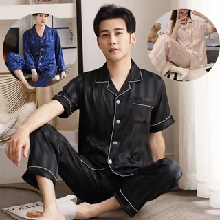 ชุดนอนผ้าซาติน สีพื้น ชุดนอนผู้หญิง แขนสั้นขายาว ผ้านิ่มมาก ฟรีไซส์ JL